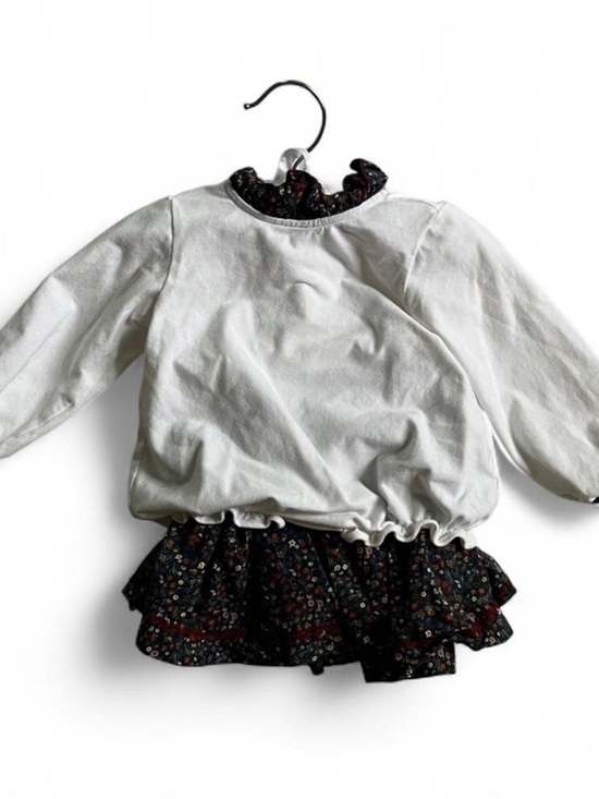 Edgehill Collection Other - White Long Sleeve Top with Black Floral Ruffle Hem